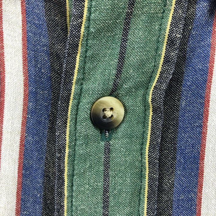 LANDS' END Short Sleeve Button Down Striped Shirt Men's XL cotton green type Vintage Second Hand