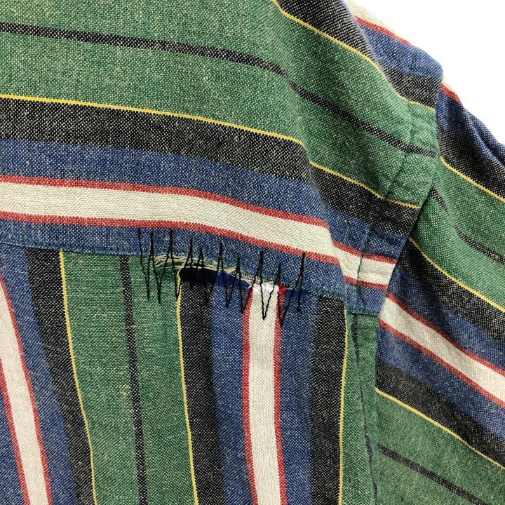 LANDS' END Short Sleeve Button Down Striped Shirt Men's XL cotton green type Vintage Second Hand