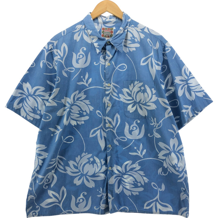 90'S Reyn Spooner COMMEMORATIVE CLASSICS Hibiscus Pattern Box Shirt, Hawaiian Aloha Shirt, Made in Hawaii cotton Blue type light blue Vintage Second Hand