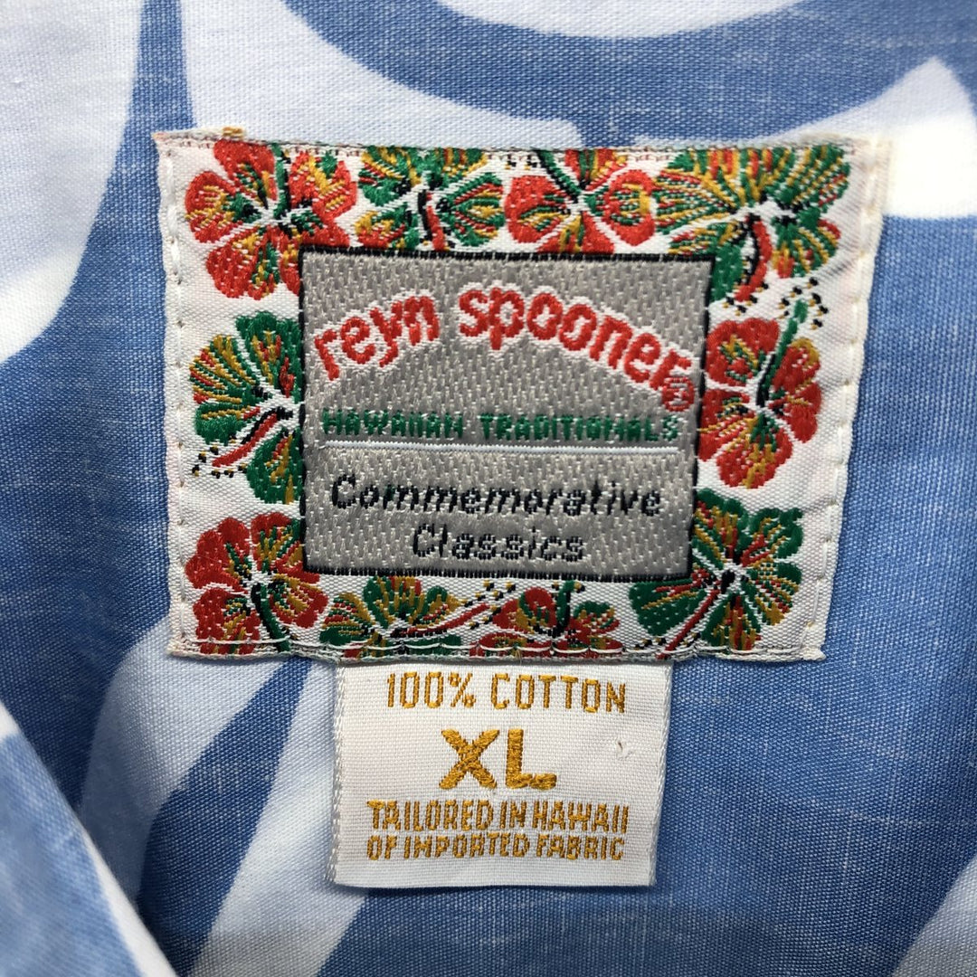 90'S Reyn Spooner COMMEMORATIVE CLASSICS Hibiscus Pattern Box Shirt, Hawaiian Aloha Shirt, Made in Hawaii cotton Blue type light blue Vintage Second Hand