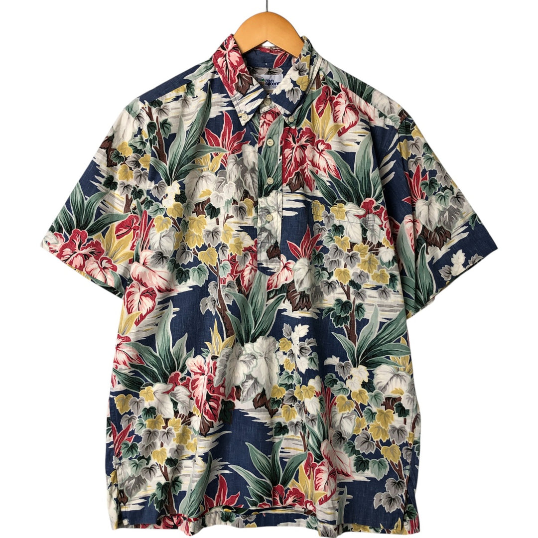 90'S Reyn Spooner Swimwear Tag Hibiscus Pattern Button-down Aloha Shirt Made in Hawaii Men's Medium Vintage cotton navy blue type Vintage Second Hand