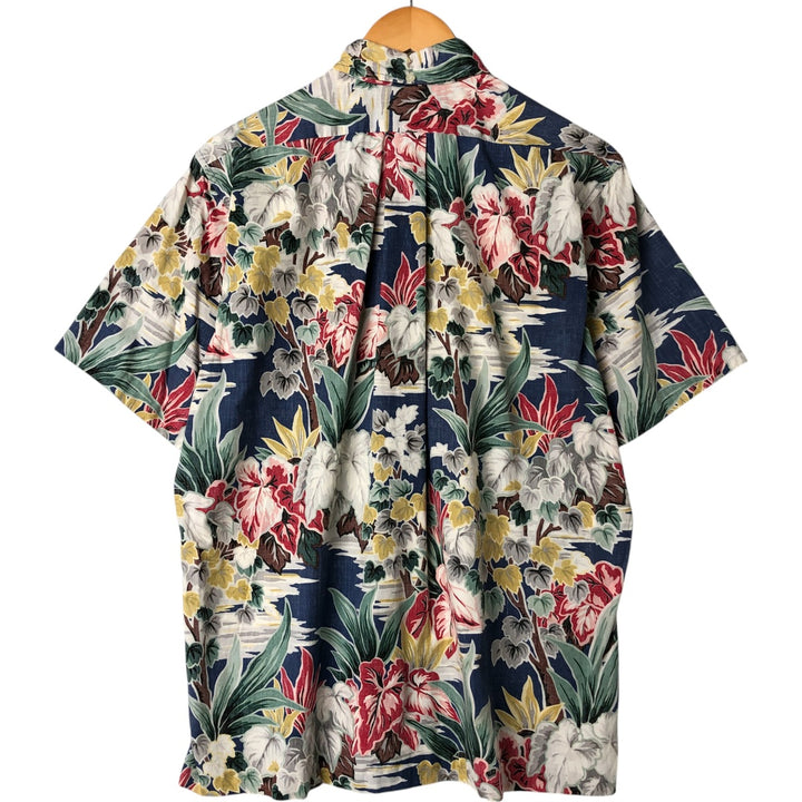 90'S Reyn Spooner Swimwear Tag Hibiscus Pattern Button-down Aloha Shirt Made in Hawaii Men's Medium Vintage cotton navy blue type Vintage Second Hand