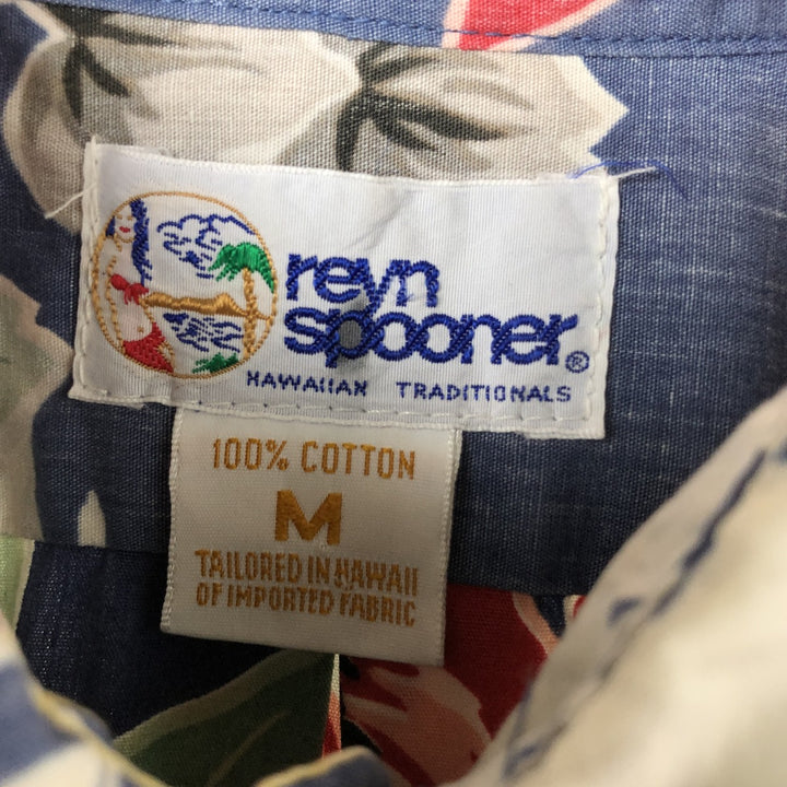 90'S Reyn Spooner Swimwear Tag Hibiscus Pattern Button-down Aloha Shirt Made in Hawaii Men's Medium Vintage cotton navy blue type Vintage Second Hand