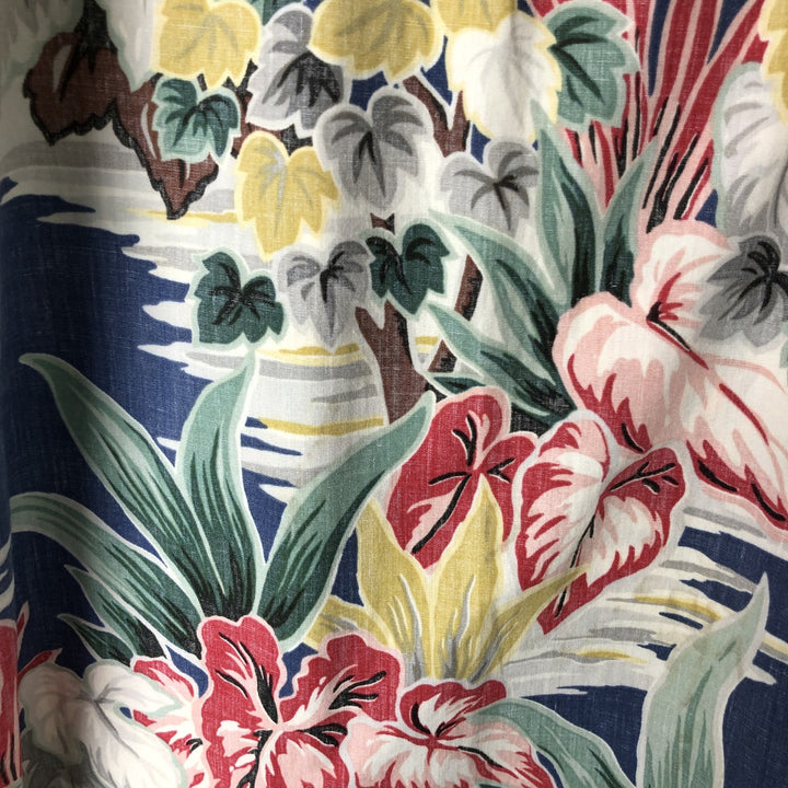 90'S Reyn Spooner Swimwear Tag Hibiscus Pattern Button-down Aloha Shirt Made in Hawaii Men's Medium Vintage cotton navy blue type Vintage Second Hand