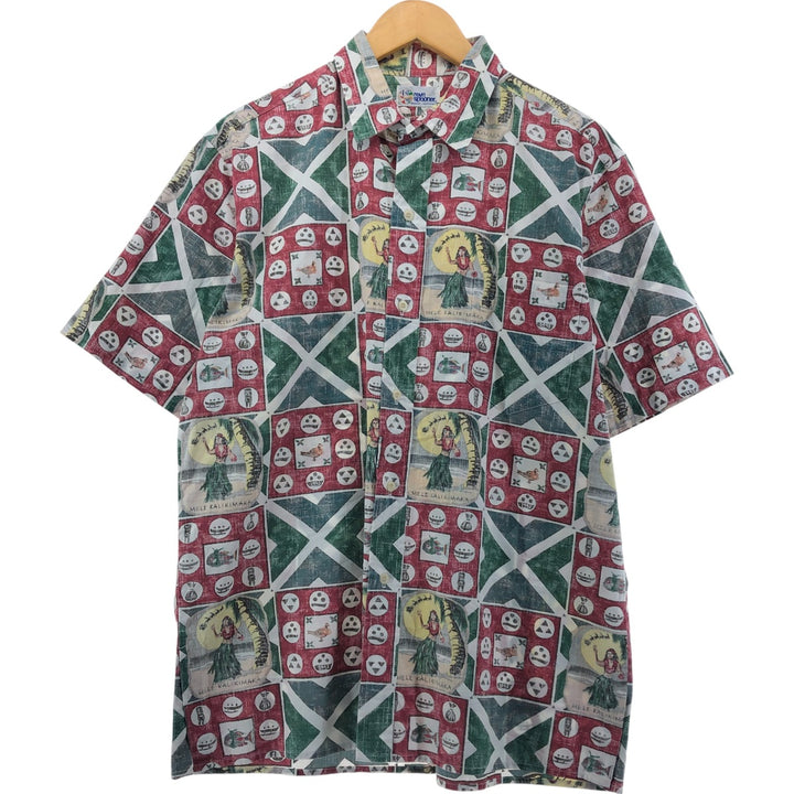 90'S Reyn Spooner swimsuit tag, bikini tag, all-over print, Hawaiian aloha shirt, men's size L, vintage unclear green type Vintage Second Hand