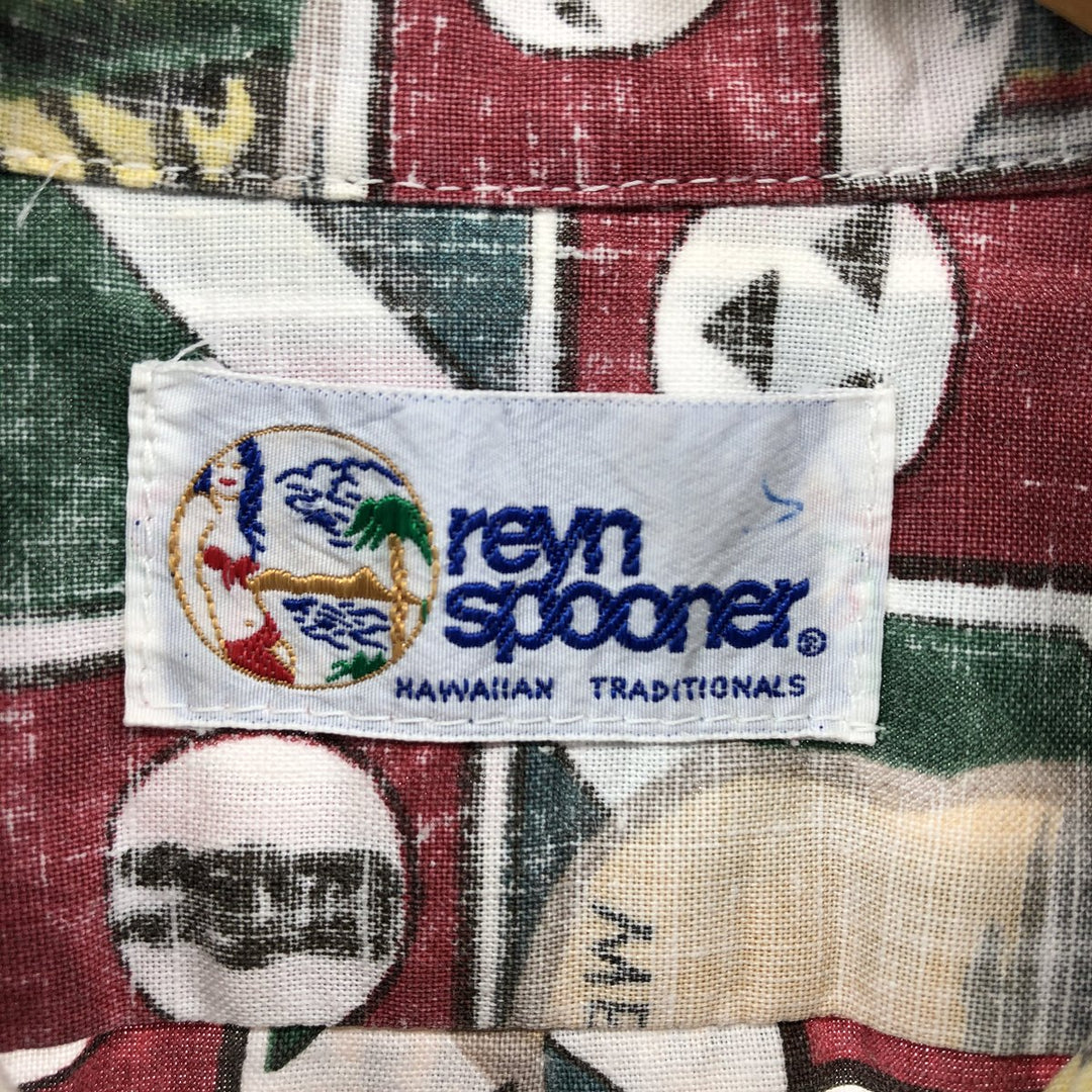90'S Reyn Spooner swimsuit tag, bikini tag, all-over print, Hawaiian aloha shirt, men's size L, vintage unclear green type Vintage Second Hand