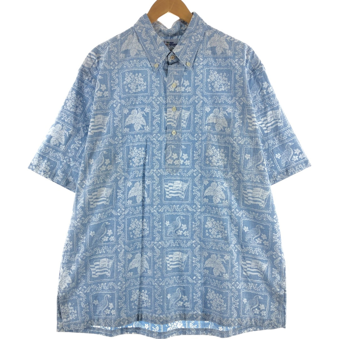 90'S Reyn Spooner Swimsuit Tag All-Over Print Button-Down Hawaiian Aloha Shirt Box Shirt Made in Hawaii Men's XXL cotton Blue type light blue Vintage Second Hand