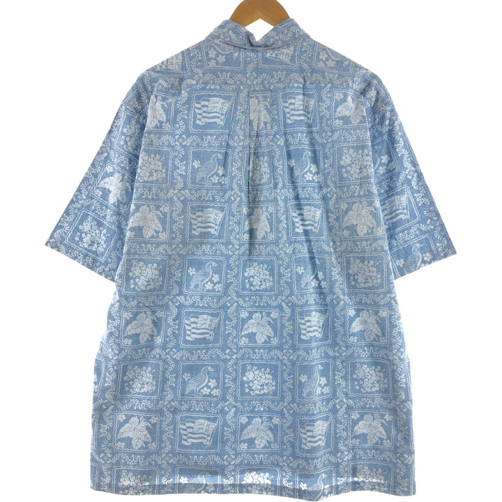 90'S Reyn Spooner Swimsuit Tag All-Over Print Button-Down Hawaiian Aloha Shirt Box Shirt Made in Hawaii Men's XXL cotton Blue type light blue Vintage Second Hand