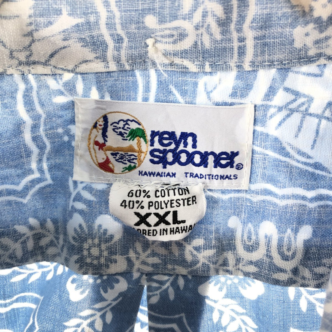 90'S Reyn Spooner Swimsuit Tag All-Over Print Button-Down Hawaiian Aloha Shirt Box Shirt Made in Hawaii Men's XXL cotton Blue type light blue Vintage Second Hand