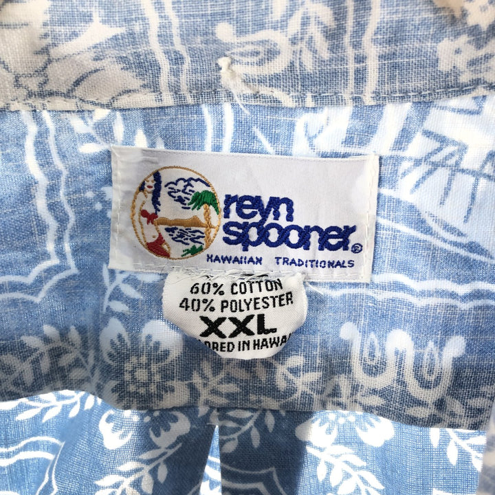90'S Reyn Spooner Swimsuit Tag All-Over Print Button-Down Hawaiian Aloha Shirt Box Shirt Made in Hawaii Men's XXL cotton Blue type light blue Vintage Second Hand