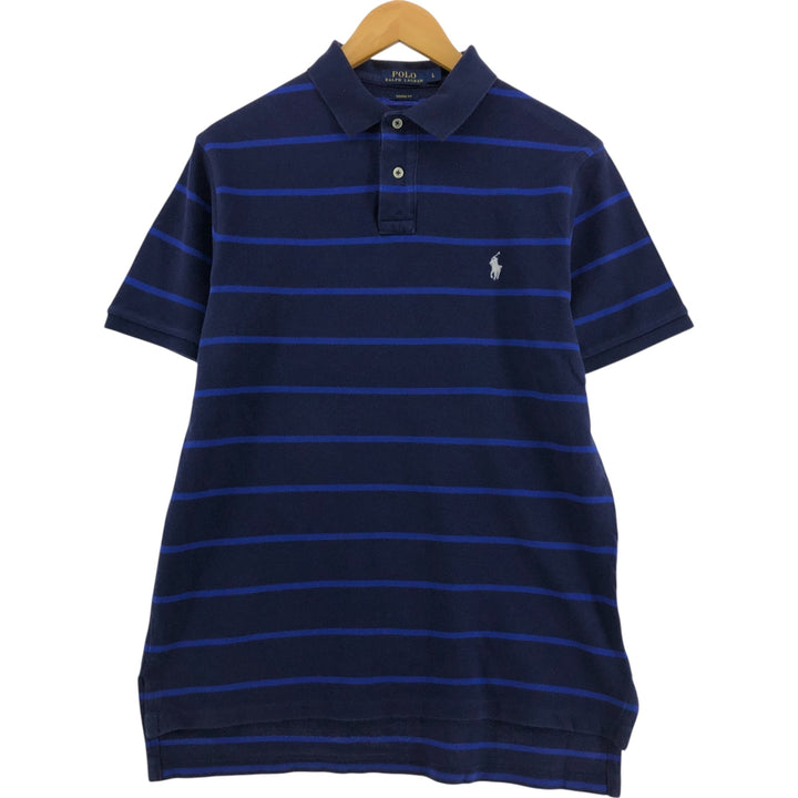 Ralph Lauren POLO RALPH LAUREN CUSTOM FIT short sleeve striped polo shirt men's size L cotton navy blue type Vintage Second Hand