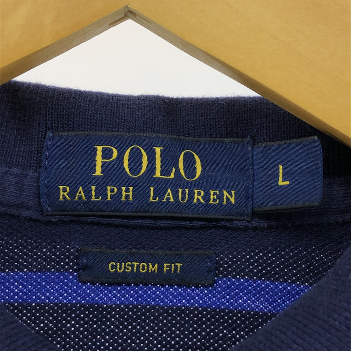 Ralph Lauren POLO RALPH LAUREN CUSTOM FIT short sleeve striped polo shirt men's size L cotton navy blue type Vintage Second Hand