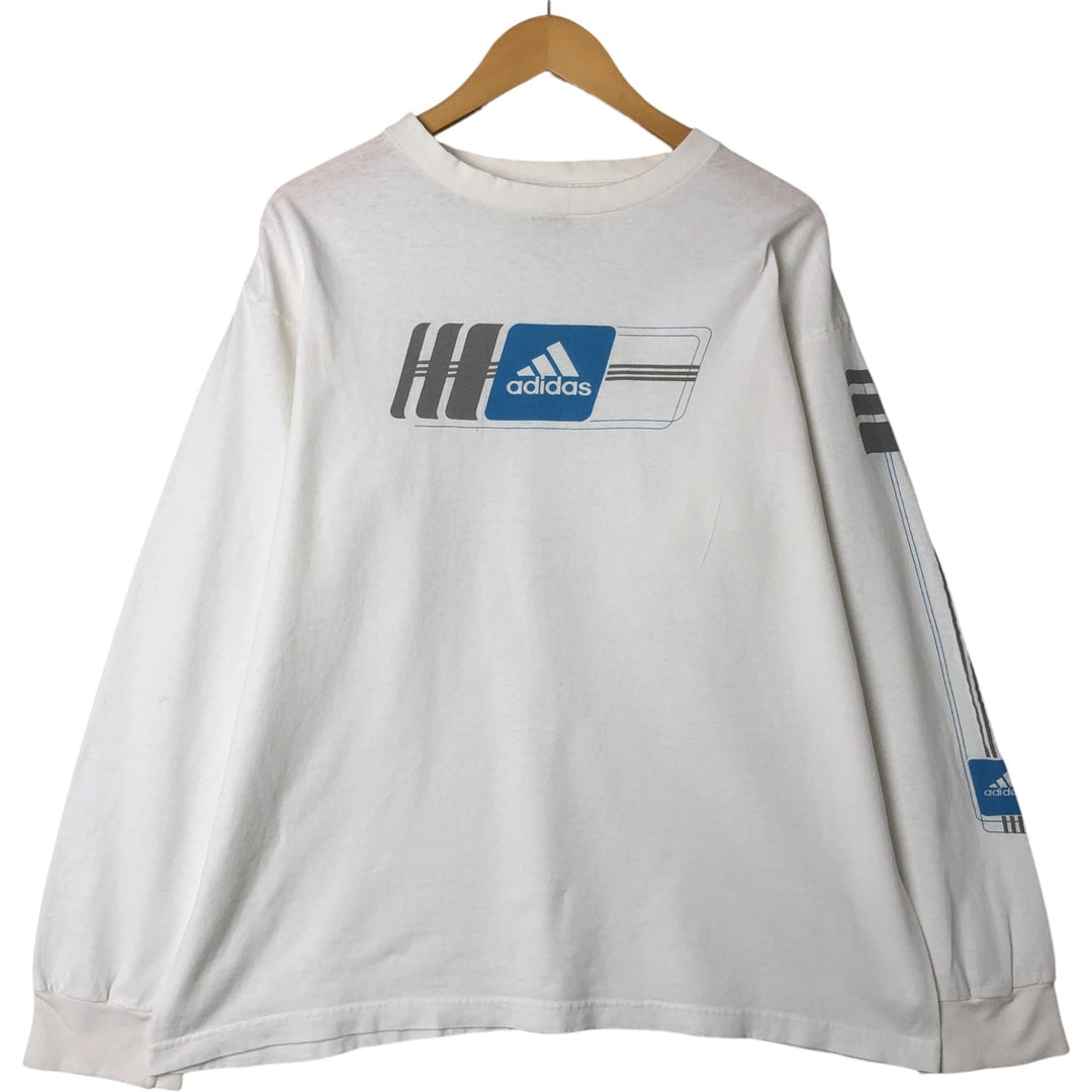00'S Adidas long T-shirt, men's size L cotton white type Vintage Second Hand