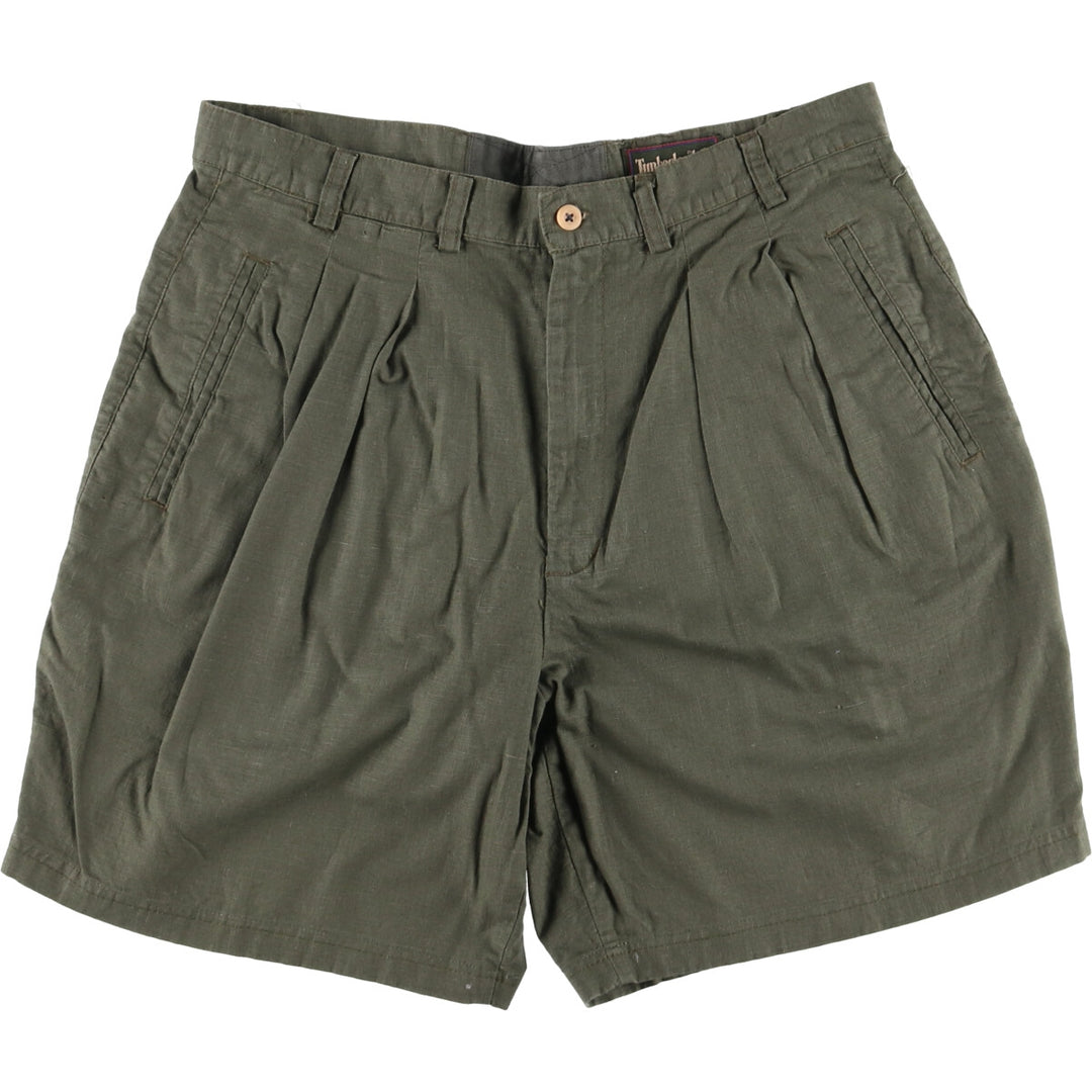 90'S Timberland WEATHERGEAR Two-pleat Linen Shorts, Men's, W34 equivalent, Vintage unclear Khaki type sage green Vintage Second Hand