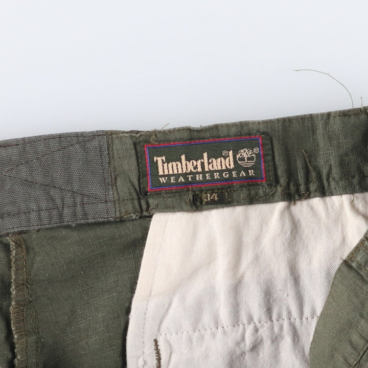 90'S Timberland WEATHERGEAR Two-pleat Linen Shorts, Men's, W34 equivalent, Vintage unclear Khaki type sage green Vintage Second Hand