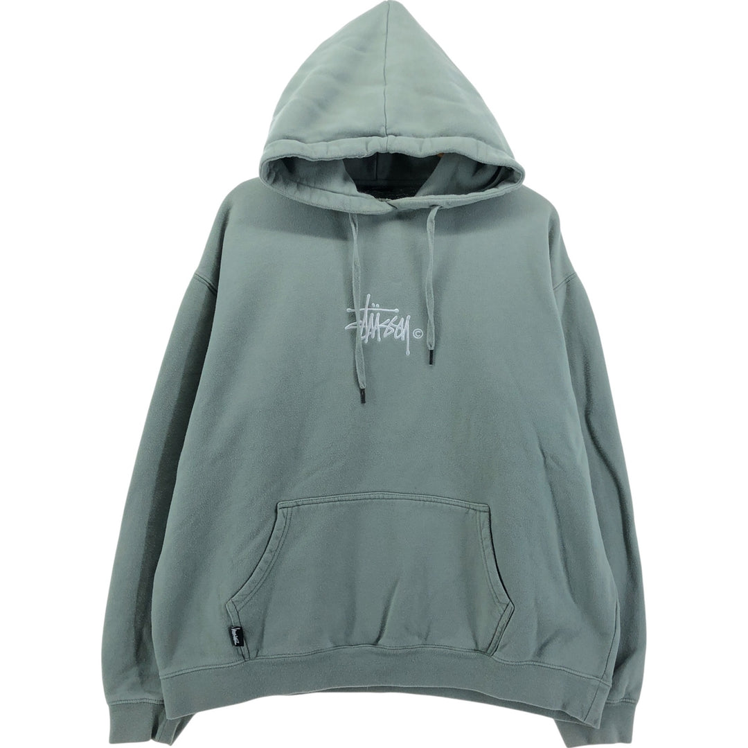 STUSSY sweatshirt pullover hoodie, men's size L cotton Mint green Vintage Second Hand