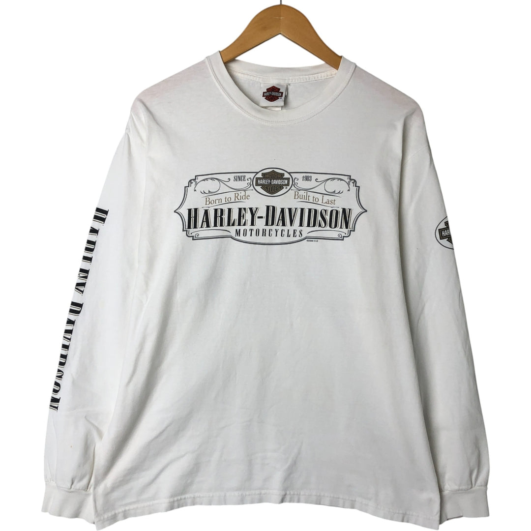 00'S Harley-Davidson Hanes Long Sleeve T-Shirt Made in USA Men's Size L cotton white type Vintage Second Hand