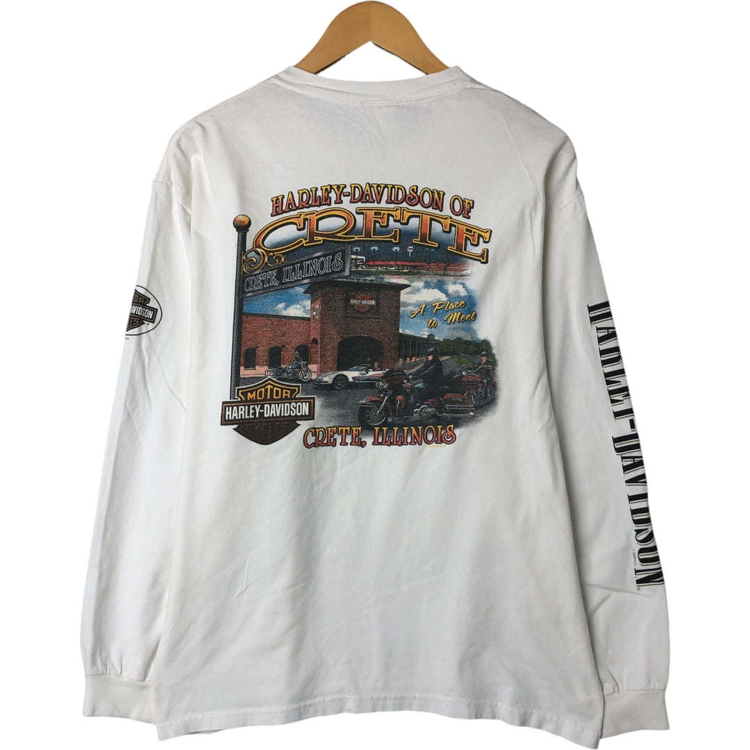 00'S Harley-Davidson Hanes Long Sleeve T-Shirt Made in USA Men's Size L cotton white type Vintage Second Hand