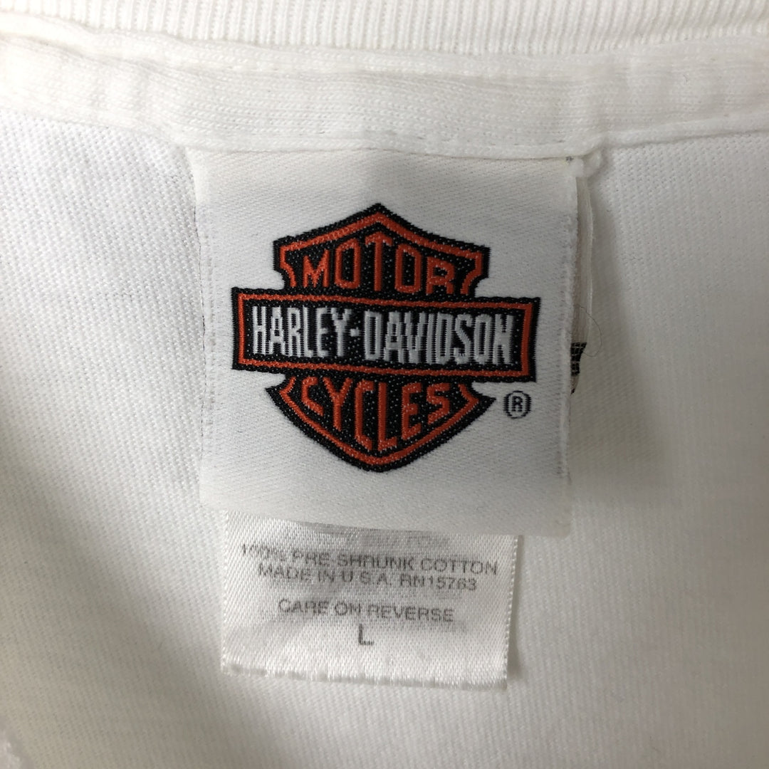 00'S Harley-Davidson Hanes Long Sleeve T-Shirt Made in USA Men's Size L cotton white type Vintage Second Hand