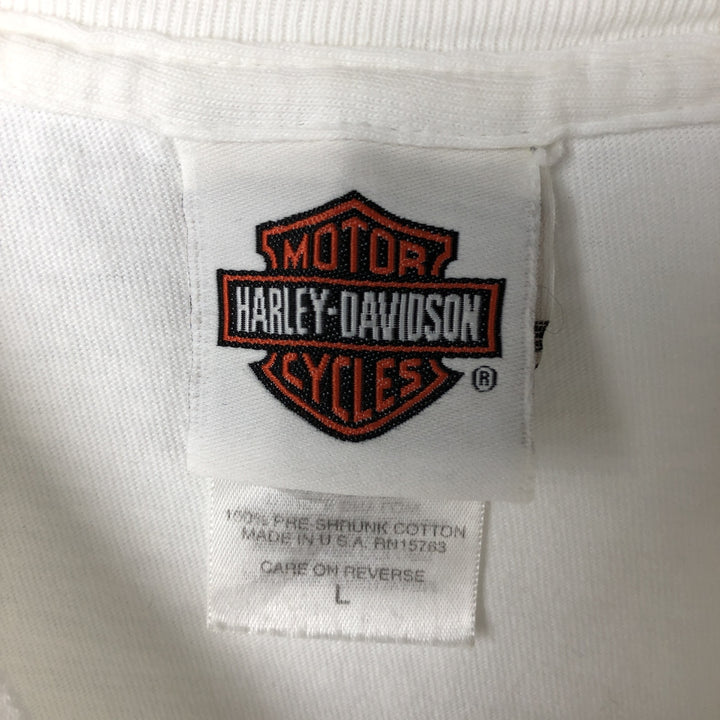 00'S Harley-Davidson Hanes Long Sleeve T-Shirt Made in USA Men's Size L cotton white type Vintage Second Hand