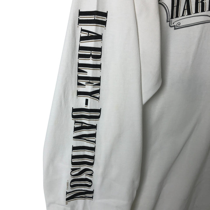 00'S Harley-Davidson Hanes Long Sleeve T-Shirt Made in USA Men's Size L cotton white type Vintage Second Hand