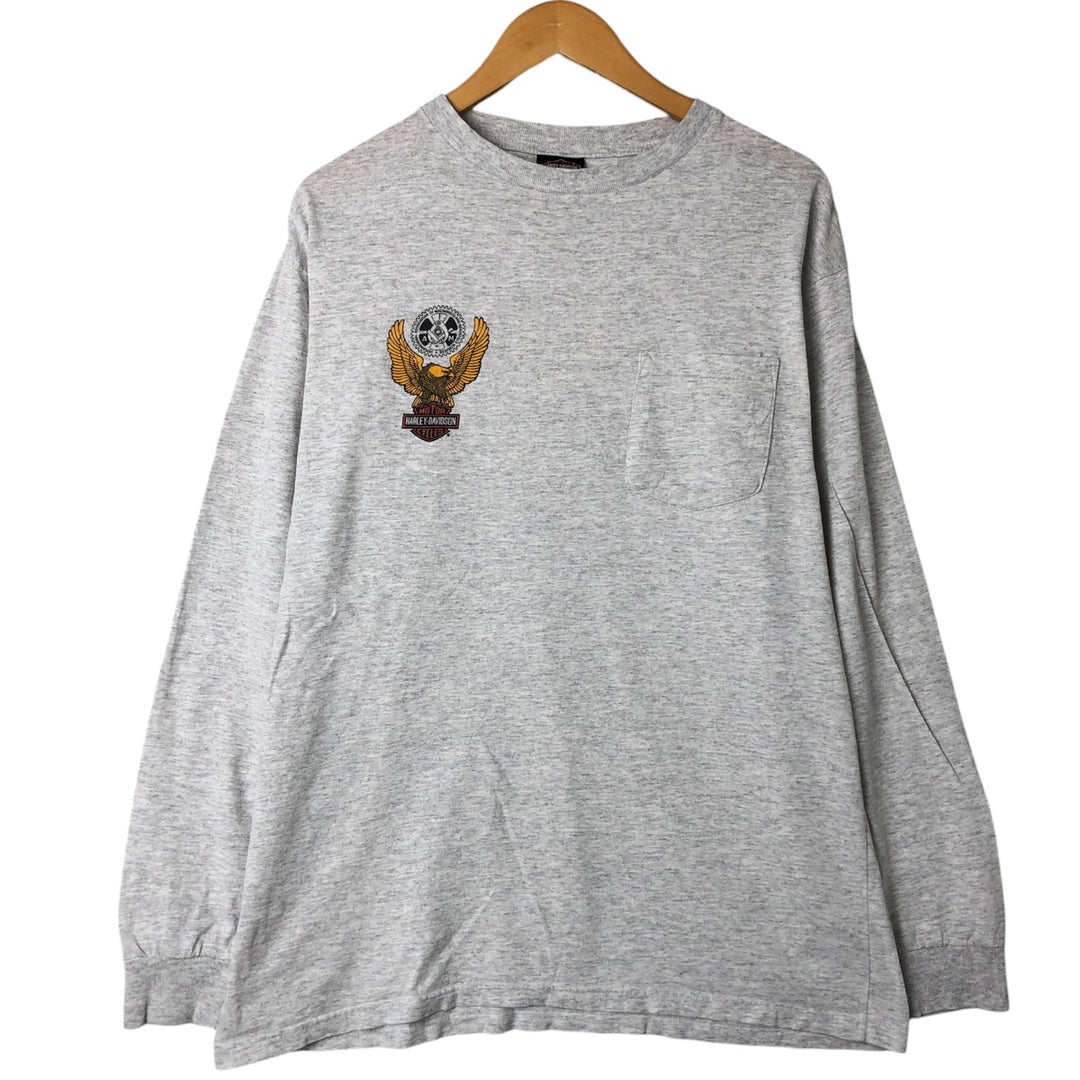 Harley-Davidson Eagle Pattern Long T-shirt, Men's L size unclear gray type Vintage Second Hand