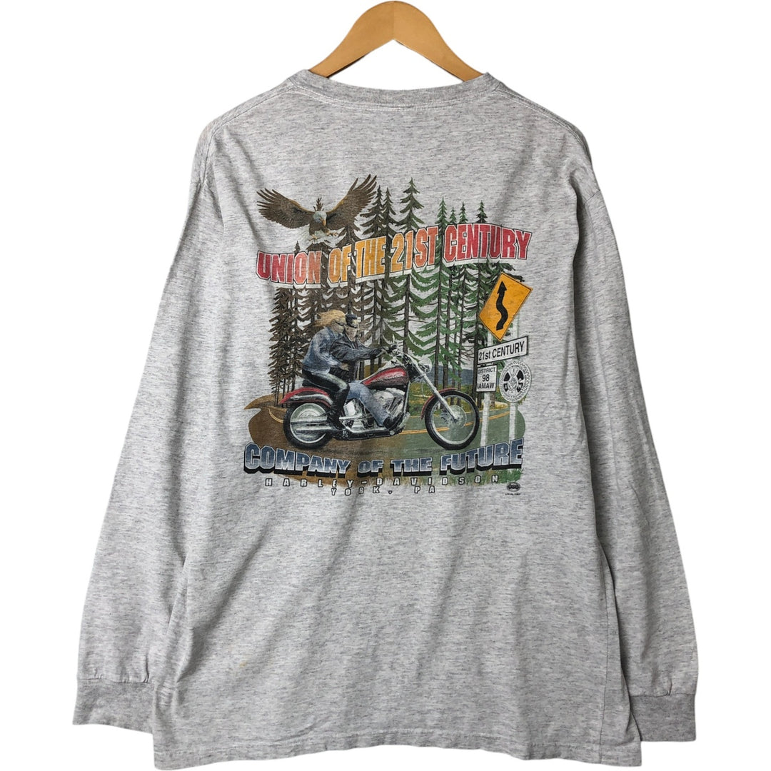 Harley-Davidson Eagle Pattern Long T-shirt, Men's L size unclear gray type Vintage Second Hand