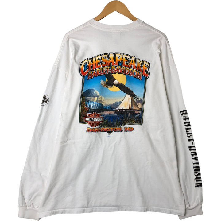 00'S Harley-Davidson Hanes Eagle Pattern Long T-shirt Made in USA Men's XXL cotton white type Vintage Second Hand