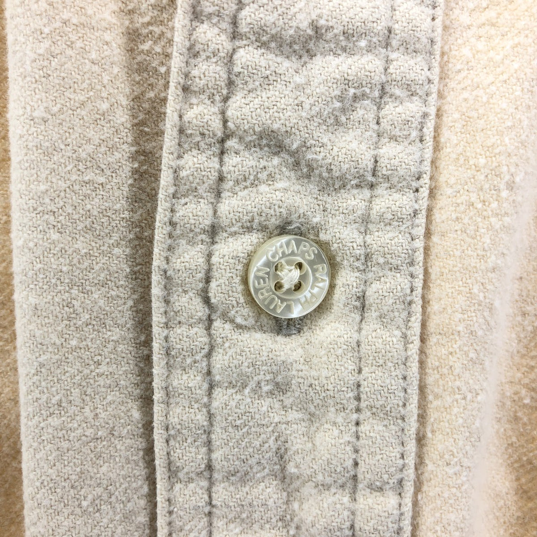 90'S Ralph Lauren CHAPS Long Sleeve Button Down Chamois Cloth Shirt Men's Size L Vintage cotton Beige type Vintage Second Hand