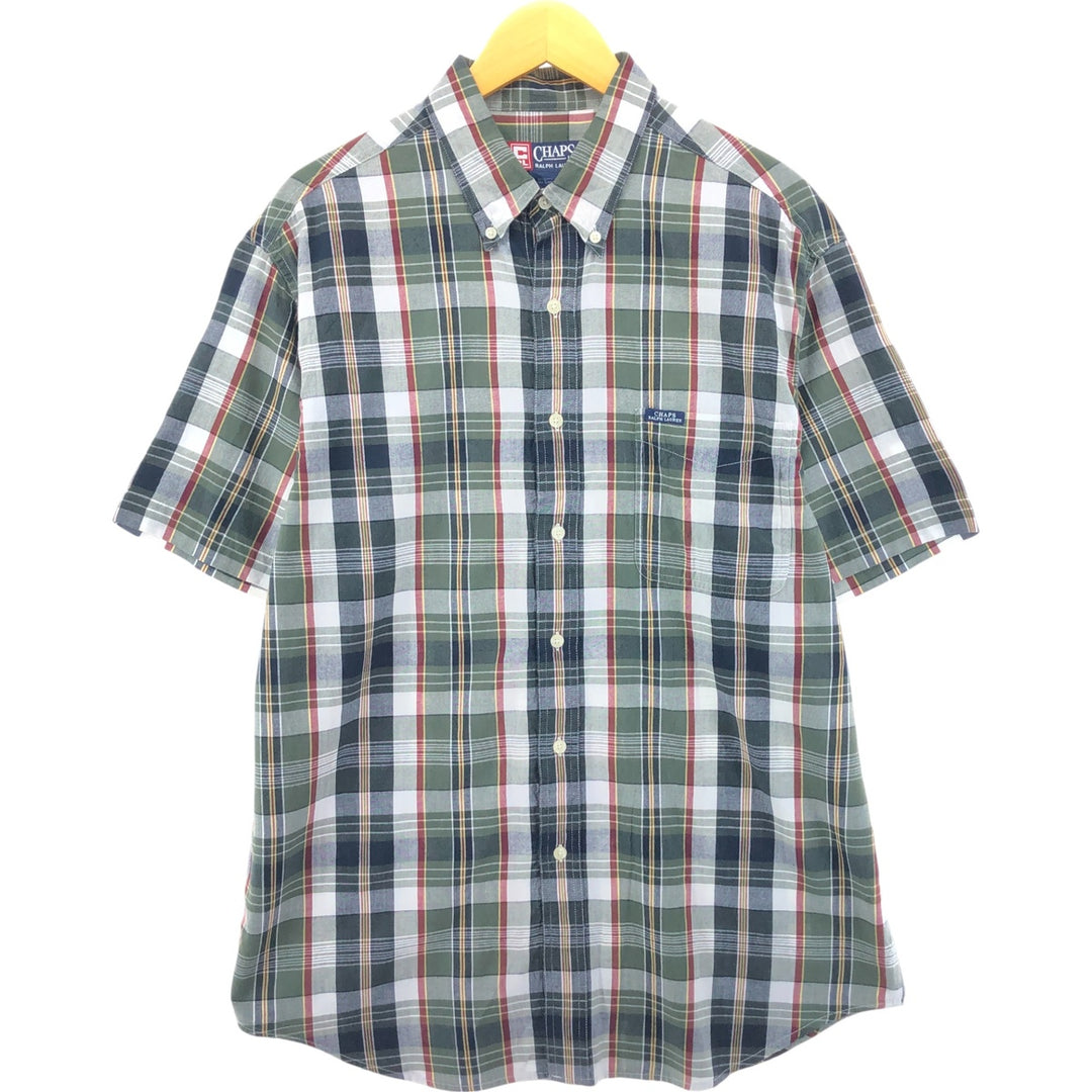90'S Ralph Lauren CHAPS short sleeve button down check shirt men's size L vintage cotton Khaki type Vintage Second Hand