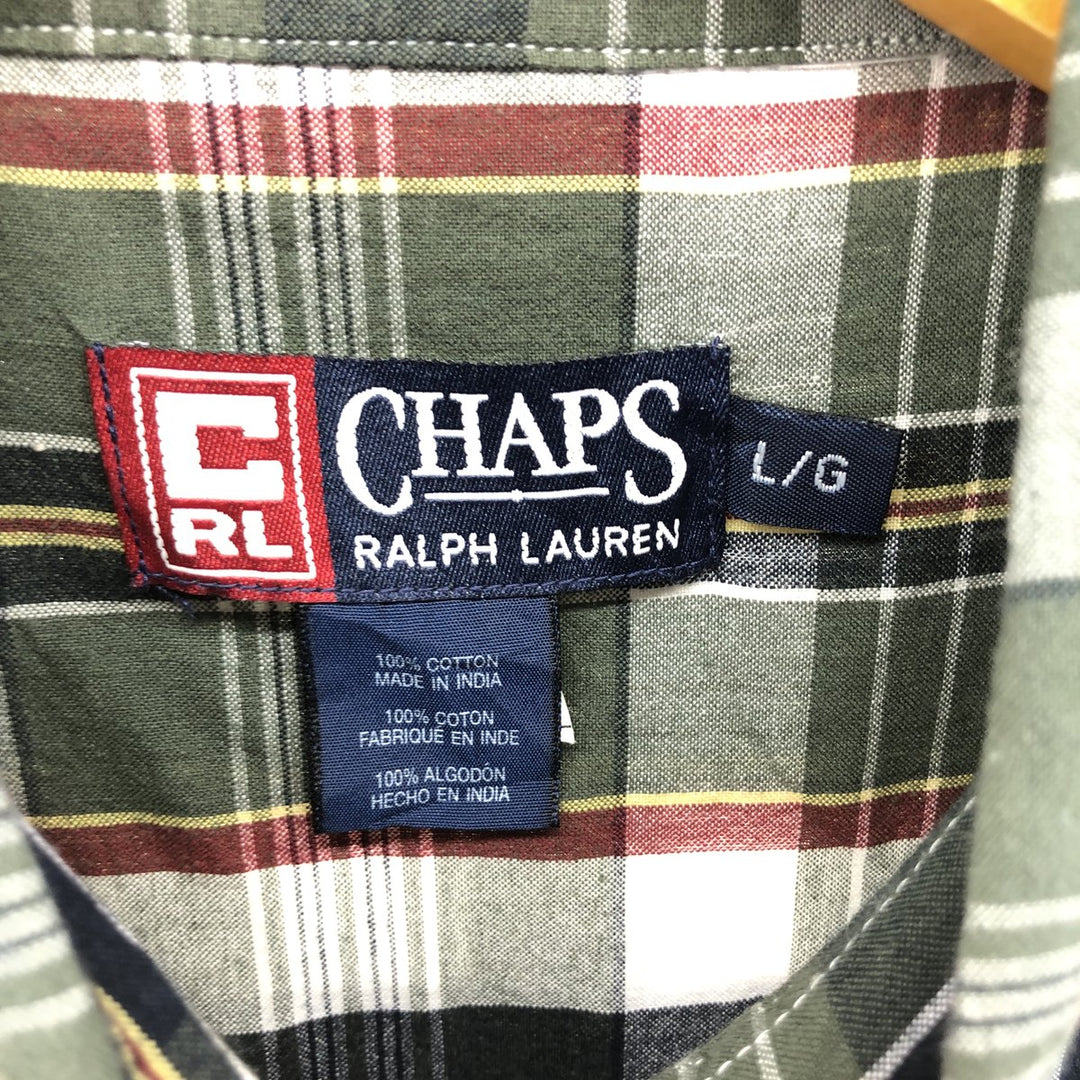 90'S Ralph Lauren CHAPS short sleeve button down check shirt men's size L vintage cotton Khaki type Vintage Second Hand