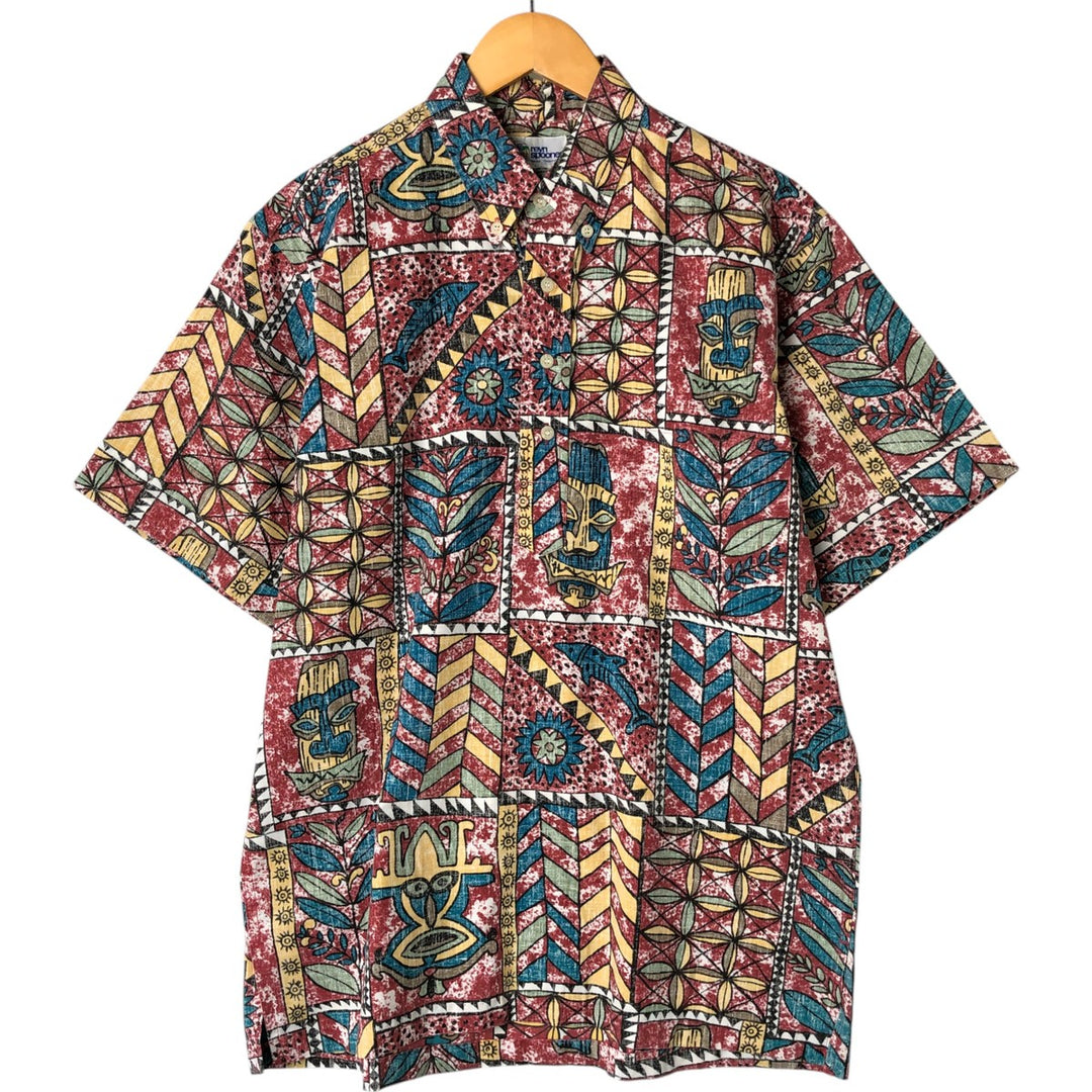 Reyn Spooner Swimsuit Tag, Bikini Tag, All-Over Botanical Pattern, Hawaiian Aloha Shirt, Box Shirt, Made in Hawaii, Men's M Size cotton red type Vintage Second Hand