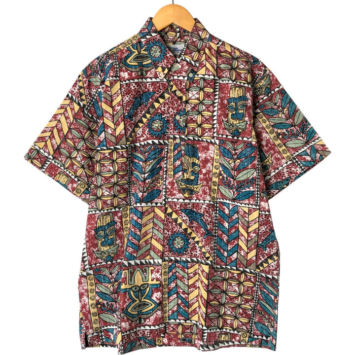 Reyn Spooner Swimsuit Tag, Bikini Tag, All-Over Botanical Pattern, Hawaiian Aloha Shirt, Box Shirt, Made in Hawaii, Men's M Size cotton red type Vintage Second Hand