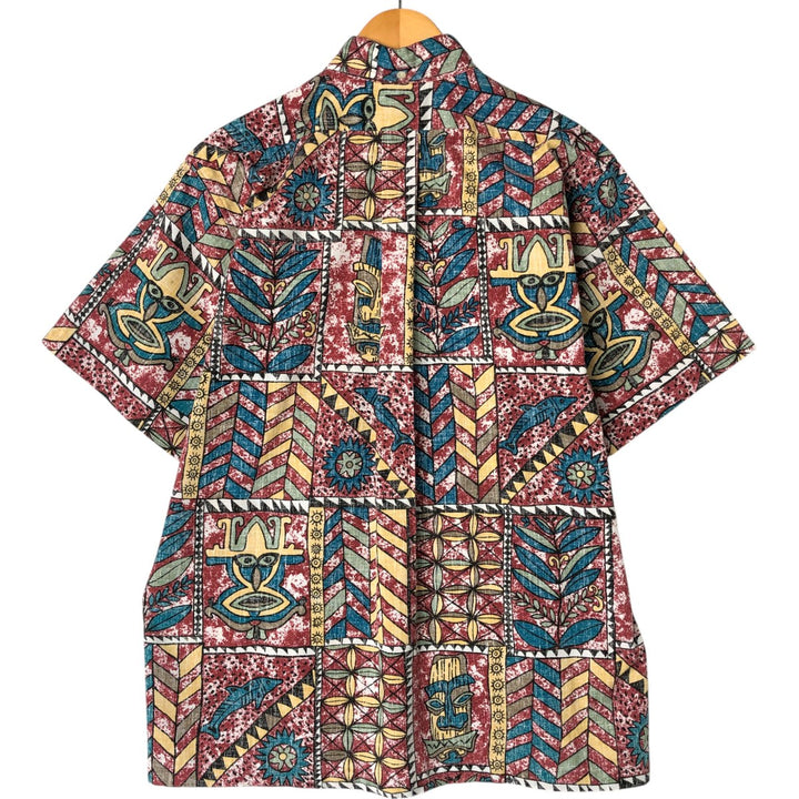 Reyn Spooner Swimsuit Tag, Bikini Tag, All-Over Botanical Pattern, Hawaiian Aloha Shirt, Box Shirt, Made in Hawaii, Men's M Size cotton red type Vintage Second Hand