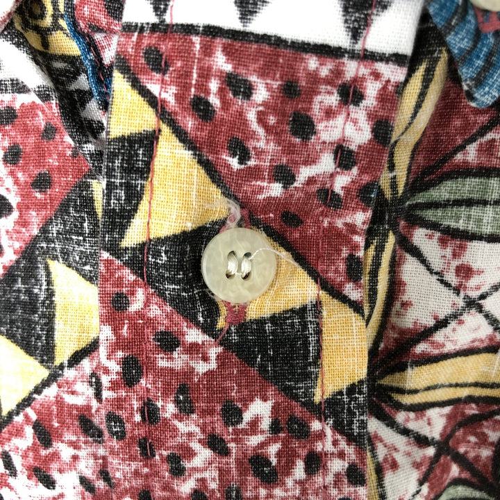 Reyn Spooner Swimsuit Tag, Bikini Tag, All-Over Botanical Pattern, Hawaiian Aloha Shirt, Box Shirt, Made in Hawaii, Men's M Size cotton red type Vintage Second Hand
