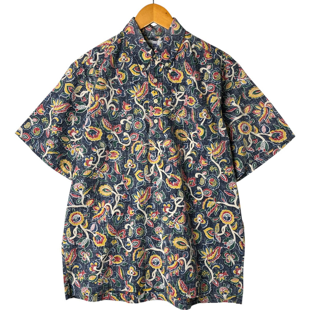 Reyn Spooner Swimsuit Tag Bikini Tag All-Over Hibiscus Pattern Box Shirt Hawaiian Aloha Shirt Men's L Size unclear navy blue type Vintage Second Hand