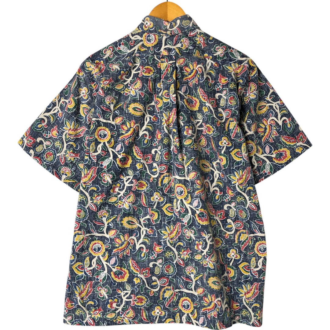 Reyn Spooner Swimsuit Tag Bikini Tag All-Over Hibiscus Pattern Box Shirt Hawaiian Aloha Shirt Men's L Size unclear navy blue type Vintage Second Hand