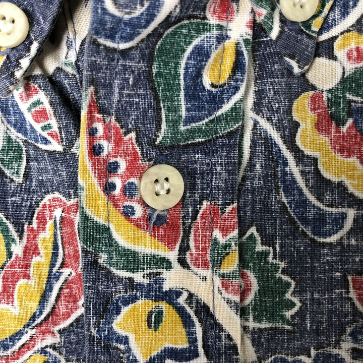 Reyn Spooner Swimsuit Tag Bikini Tag All-Over Hibiscus Pattern Box Shirt Hawaiian Aloha Shirt Men's L Size unclear navy blue type Vintage Second Hand