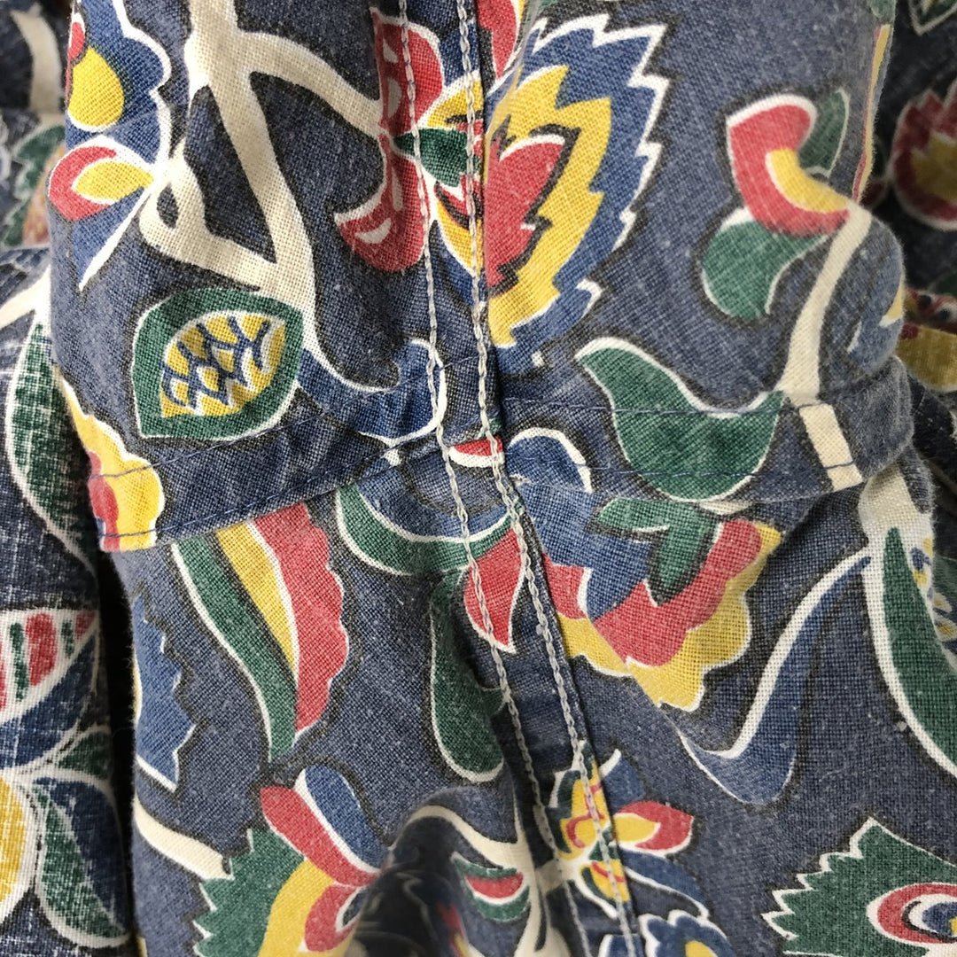 Reyn Spooner Swimsuit Tag Bikini Tag All-Over Hibiscus Pattern Box Shirt Hawaiian Aloha Shirt Men's L Size unclear navy blue type Vintage Second Hand