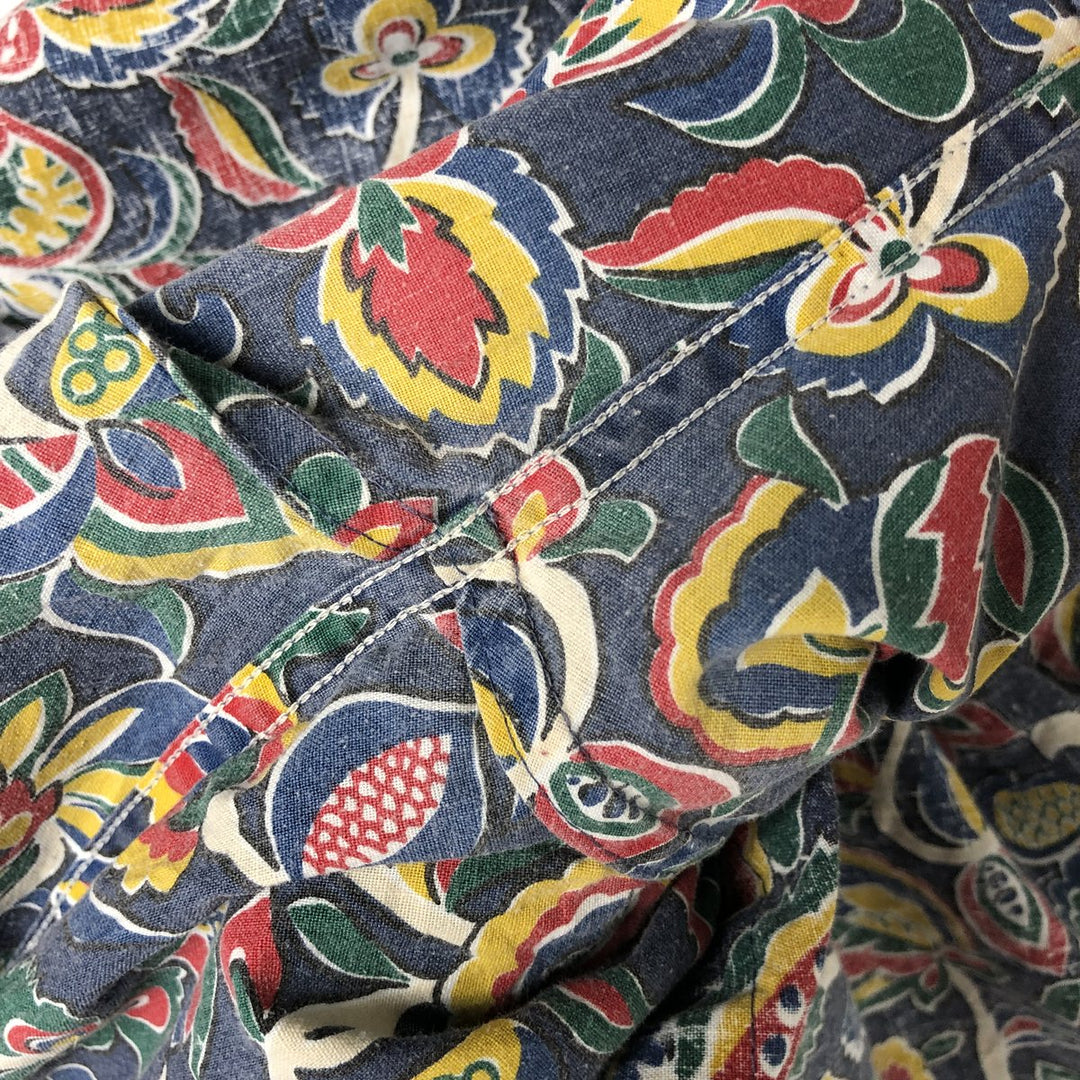 Reyn Spooner Swimsuit Tag Bikini Tag All-Over Hibiscus Pattern Box Shirt Hawaiian Aloha Shirt Men's L Size unclear navy blue type Vintage Second Hand