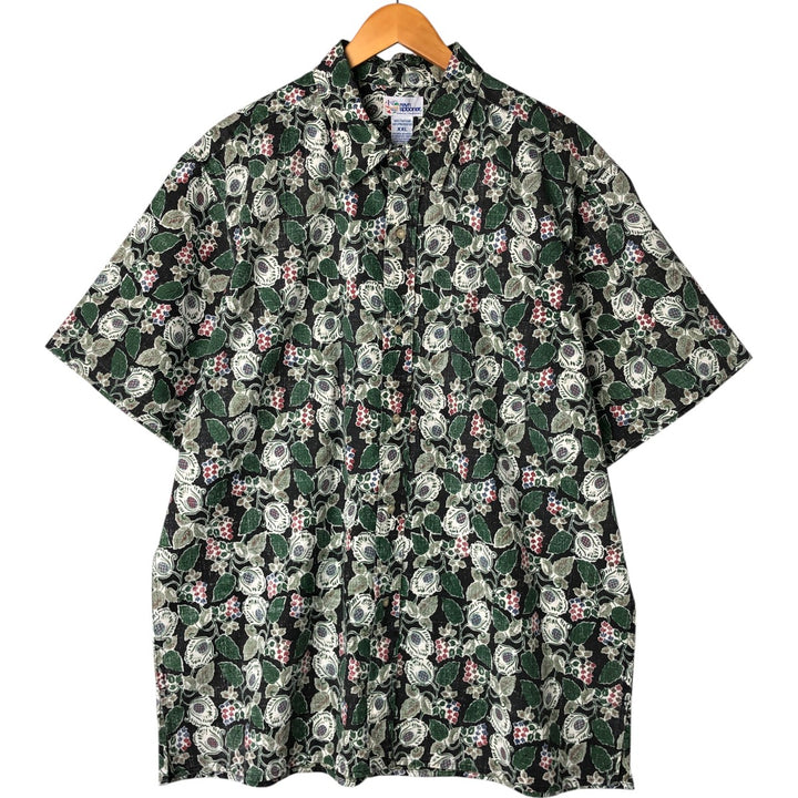 Reyn Spooner Swimsuit Tag Bikini Tag All-Over Botanical Pattern Box Shirt Hawaiian Aloha Shirt Made in Hawaii Men's XXL Size cotton Green type dark green Vintage Second Hand
