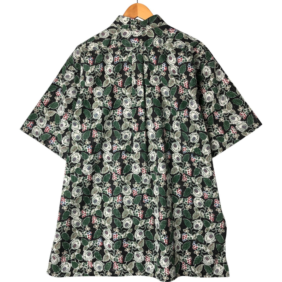 Reyn Spooner Swimsuit Tag Bikini Tag All-Over Botanical Pattern Box Shirt Hawaiian Aloha Shirt Made in Hawaii Men's XXL Size cotton Green type dark green Vintage Second Hand