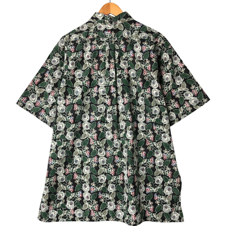 Reyn Spooner Swimsuit Tag Bikini Tag All-Over Botanical Pattern Box Shirt Hawaiian Aloha Shirt Made in Hawaii Men's XXL Size cotton Green type dark green Vintage Second Hand