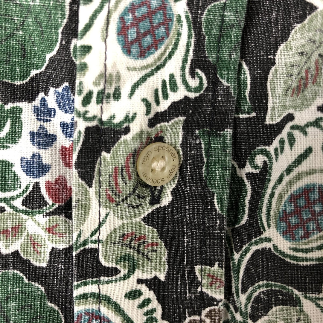 Reyn Spooner Swimsuit Tag Bikini Tag All-Over Botanical Pattern Box Shirt Hawaiian Aloha Shirt Made in Hawaii Men's XXL Size cotton Green type dark green Vintage Second Hand