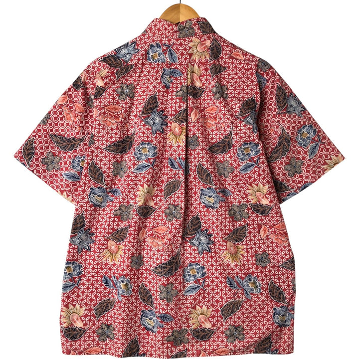 Reyn Spooner Swimsuit Tag Bikini Tag All-Over Botanical Pattern Box Shirt Hawaiian Aloha Shirt Made in Hawaii Men's Size L cotton red type Vintage Second Hand