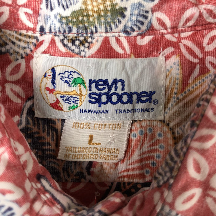 Reyn Spooner Swimsuit Tag Bikini Tag All-Over Botanical Pattern Box Shirt Hawaiian Aloha Shirt Made in Hawaii Men's Size L cotton red type Vintage Second Hand
