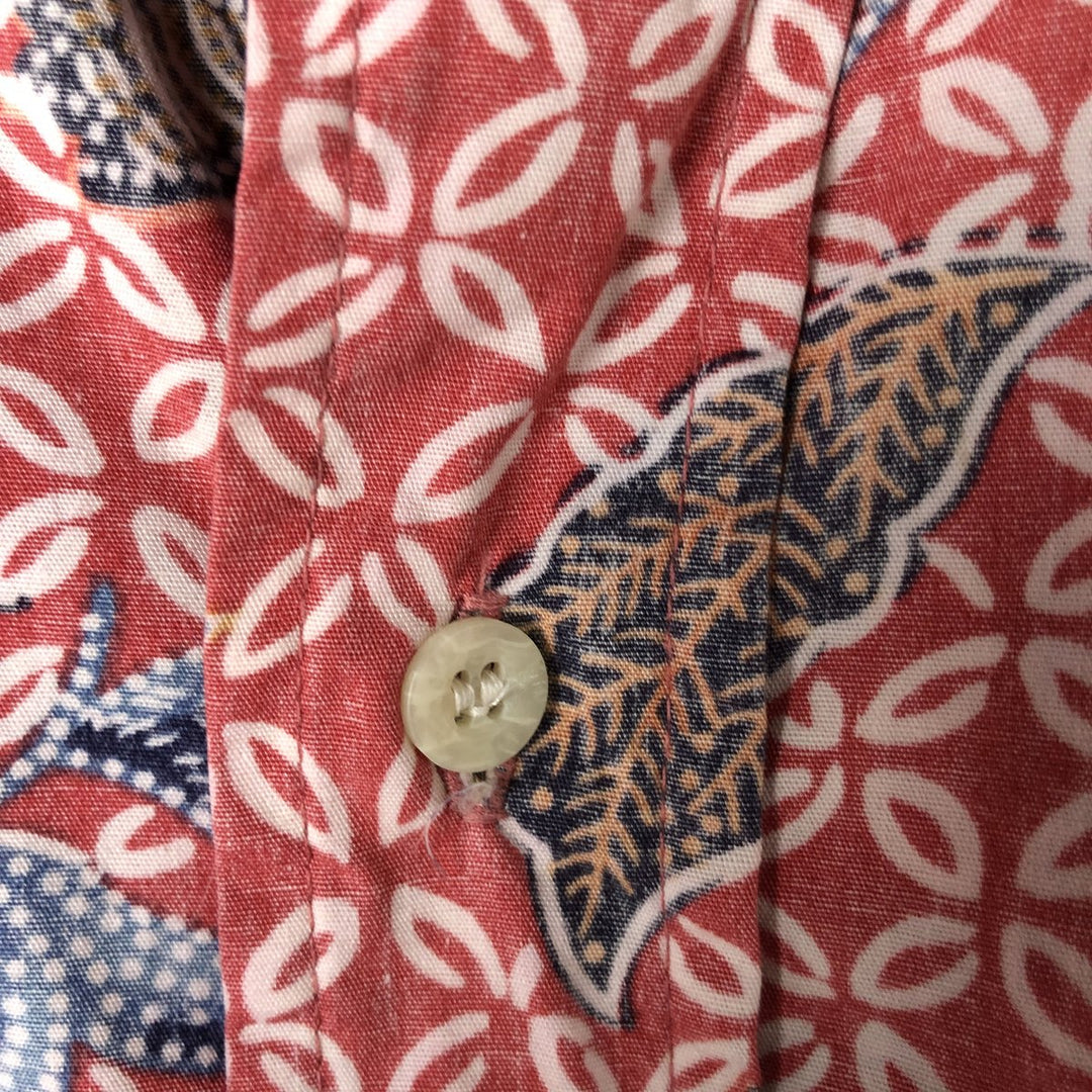Reyn Spooner Swimsuit Tag Bikini Tag All-Over Botanical Pattern Box Shirt Hawaiian Aloha Shirt Made in Hawaii Men's Size L cotton red type Vintage Second Hand