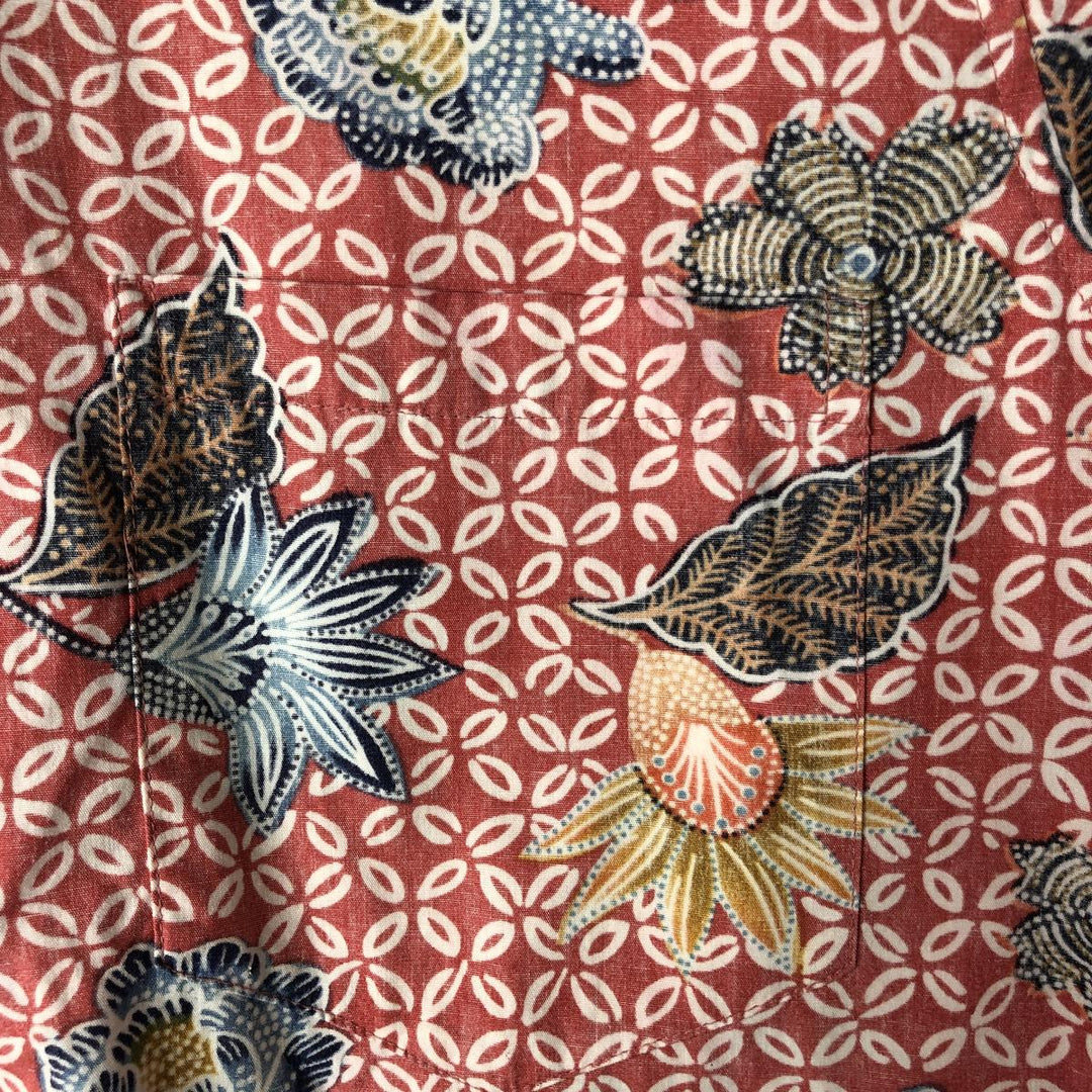 Reyn Spooner Swimsuit Tag Bikini Tag All-Over Botanical Pattern Box Shirt Hawaiian Aloha Shirt Made in Hawaii Men's Size L cotton red type Vintage Second Hand