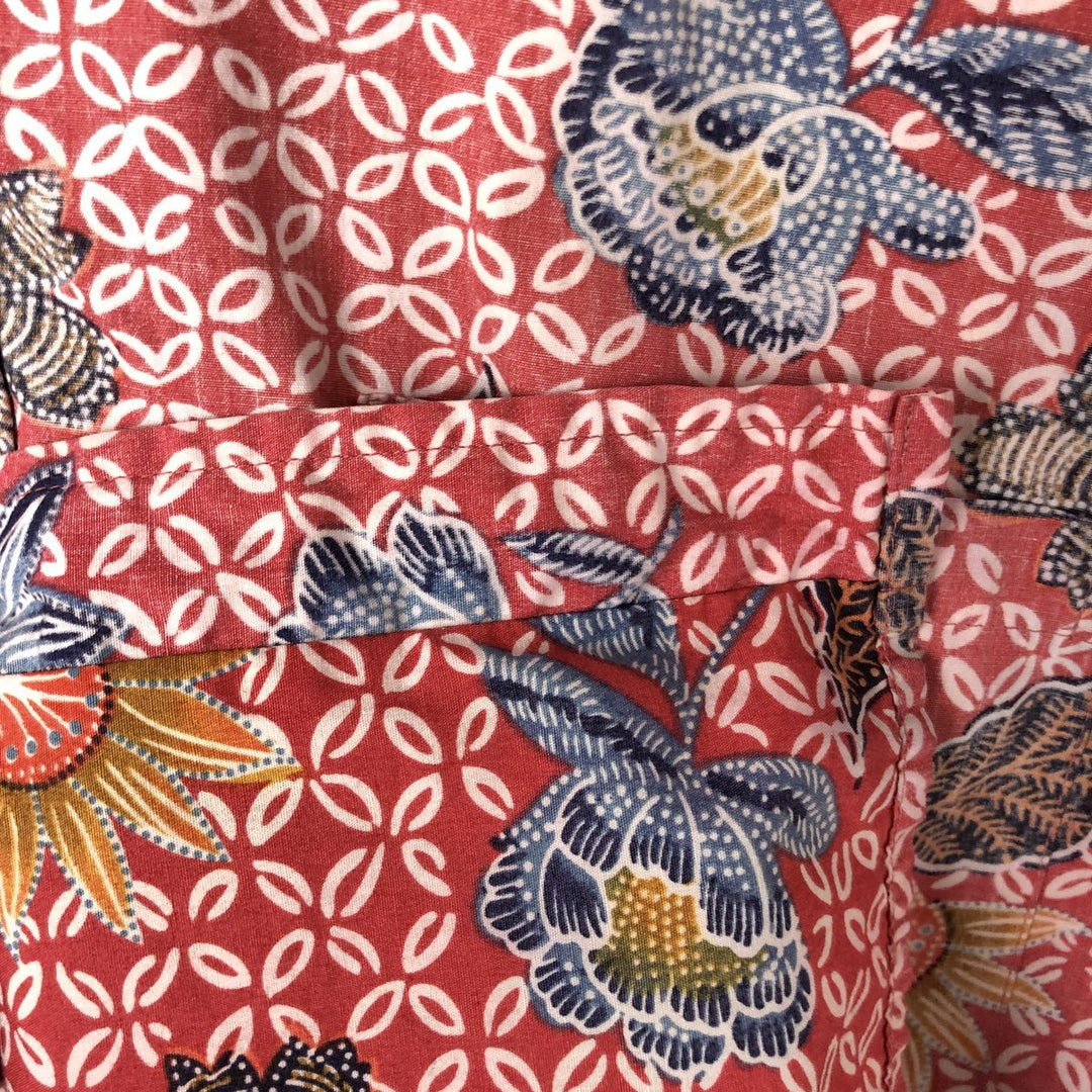 Reyn Spooner Swimsuit Tag Bikini Tag All-Over Botanical Pattern Box Shirt Hawaiian Aloha Shirt Made in Hawaii Men's Size L cotton red type Vintage Second Hand