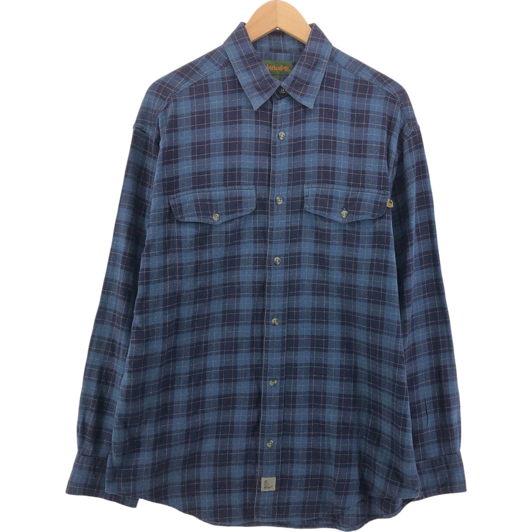 90s~00'S Vintage Timberland Long Sleeve Light Nell Check Shirt Men's M cotton blue type Vintage Second Hand